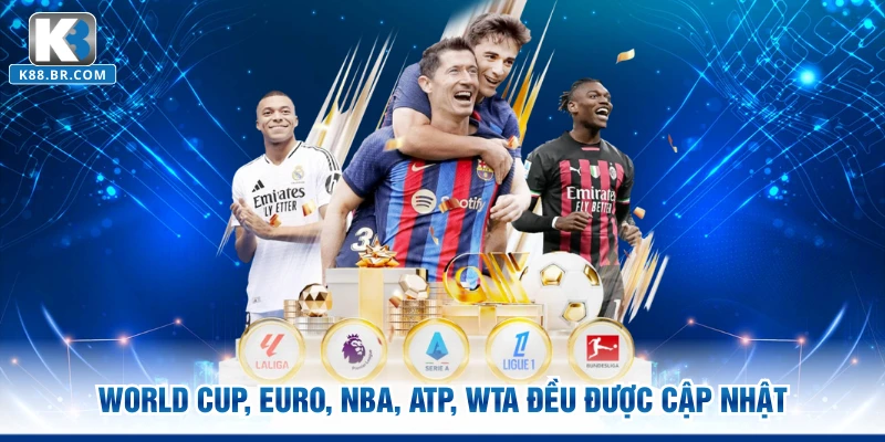 World Cup, Euro, NBA, ATP, WTA đều được cập nhật